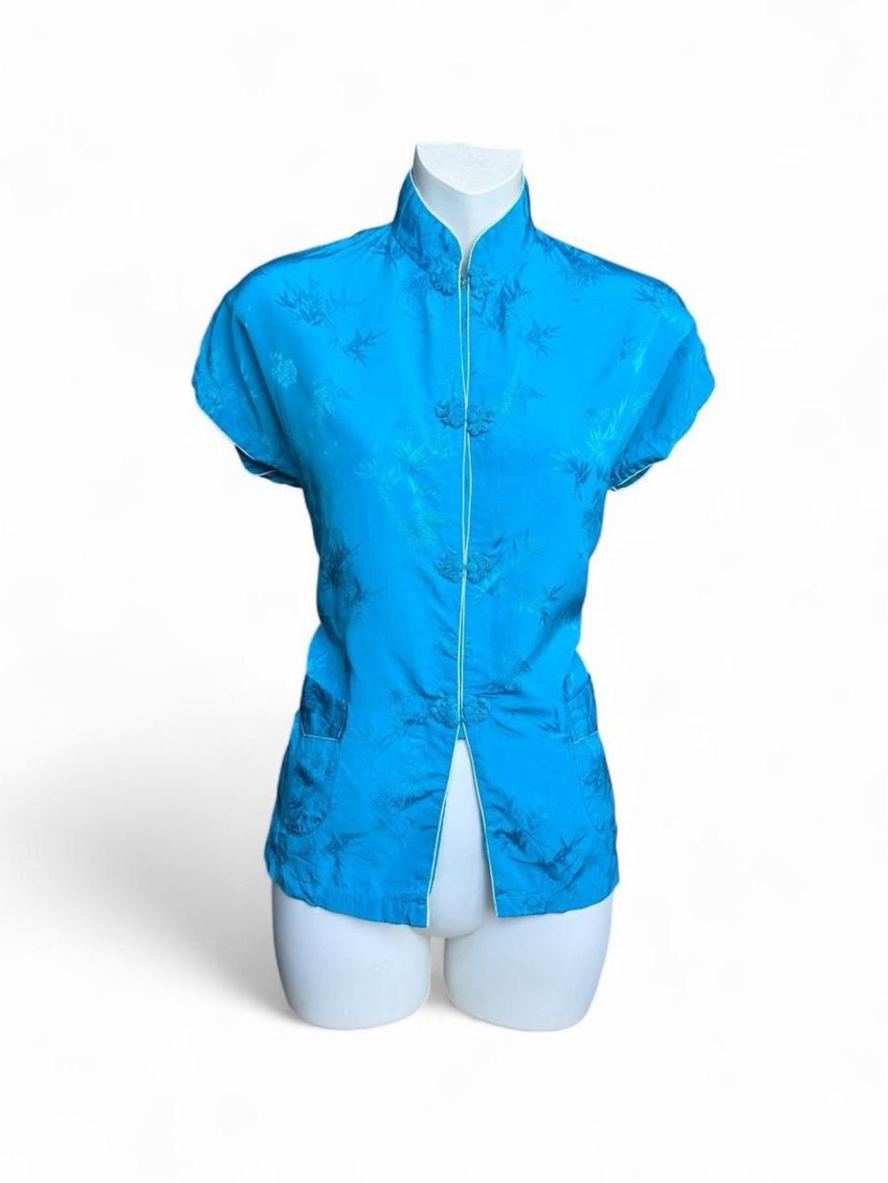 Bright Blue Mandarin Collar Women's Top